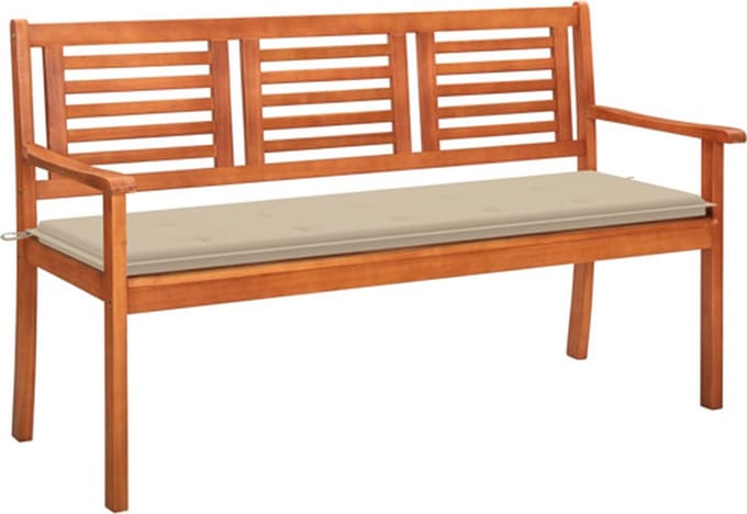 vidaXL - Tuinbank - 3-zits - met - kussen - 150 - cm - massief - eucalyptushout
