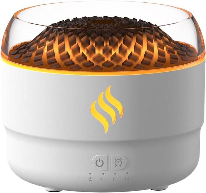 Luchtbevochtiger Kamer - Aroma diffuser - Creëer sfeer - Vlameffect simulatie - 12x14x12 cm - Wit
