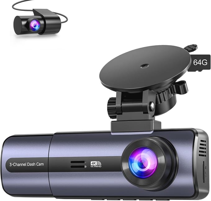 Dashcam 3-kanaals 1080P voor en binnen met auto