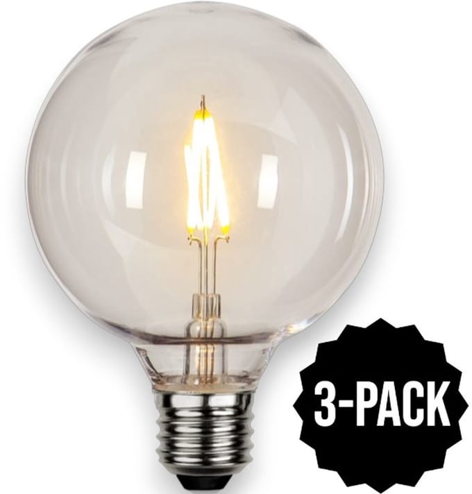 3-Pack | Prikkabel - G95 bol - E27 - 1W - Super Warm Wit <2200K - Filament - Helder