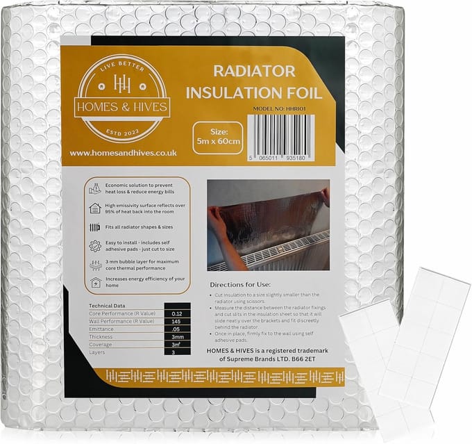 Radiatorfolie Isolatie 5m x 60cm - Hitte Terugkaatsend voor Energiebesparing