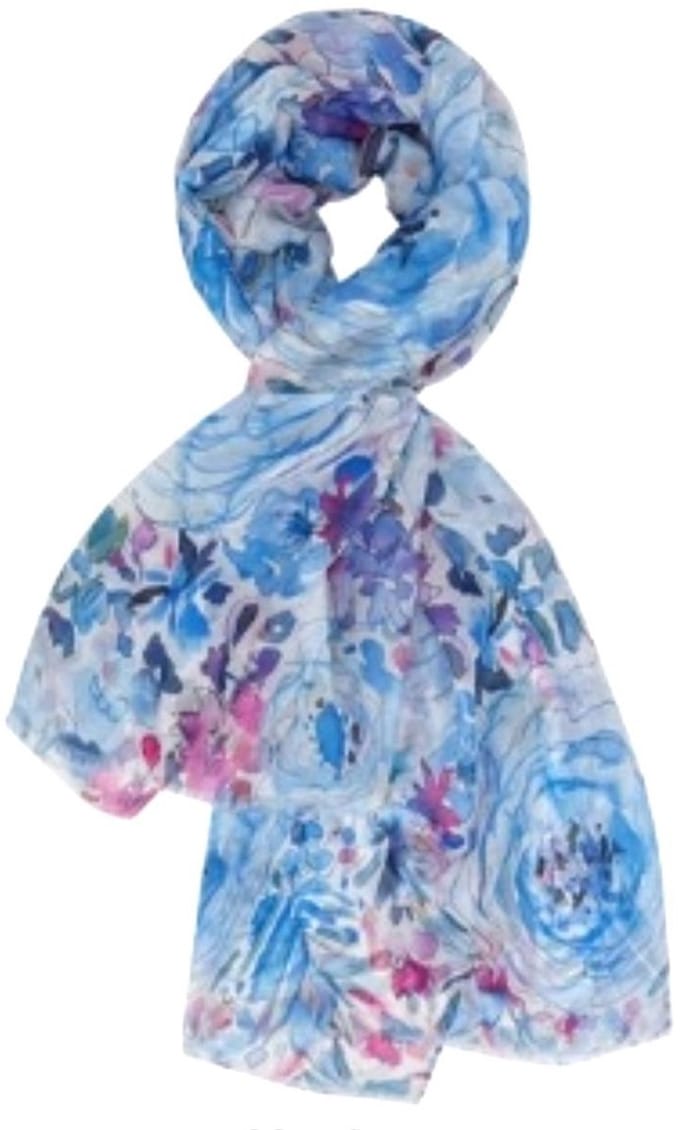 Dunne Sjaal - Print - (21257#) - Blauw/Ecru