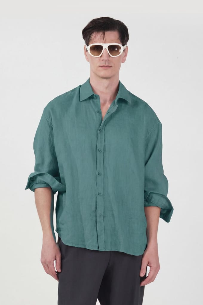 Heren oversized linnenmix lange mouw shirt