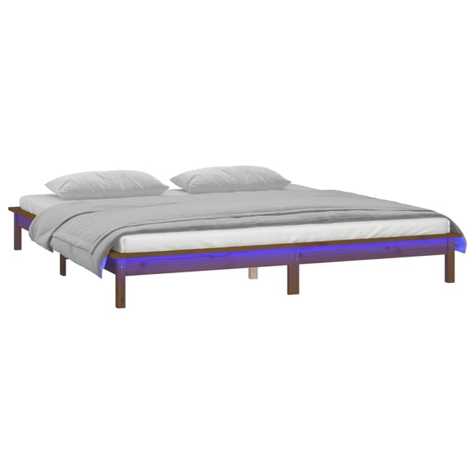 vidaXL - Bedframe - LED - massief - hout - honingbruin - 140x200 - cm