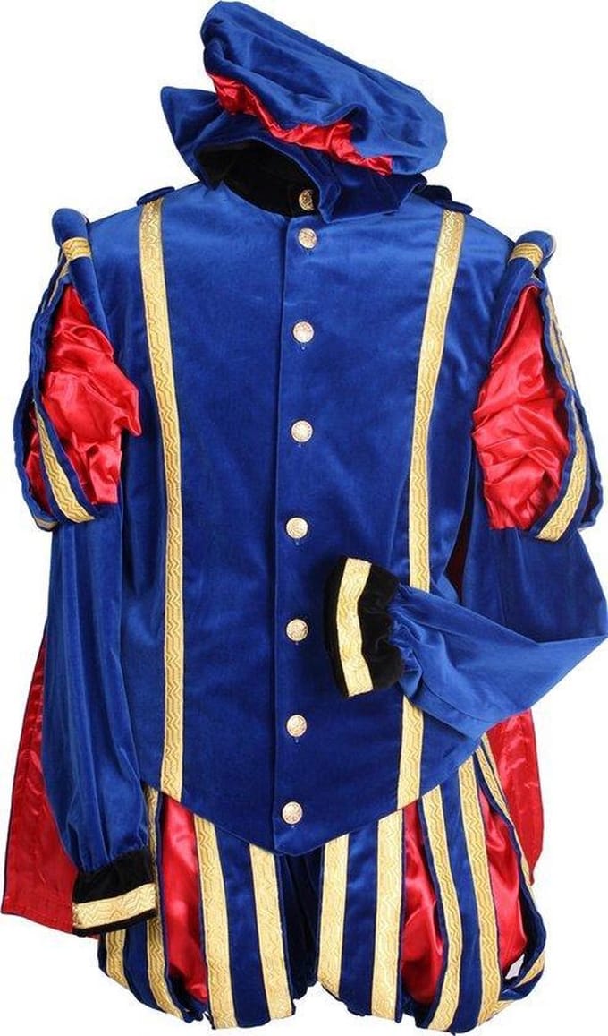 Piet katoen fluweel met cape Blauw / Rood.