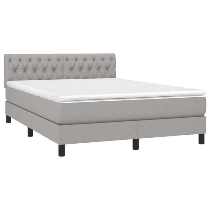 vidaXL - Boxspring - met - matras - stof - lichtgrijs - 140x190 - cm