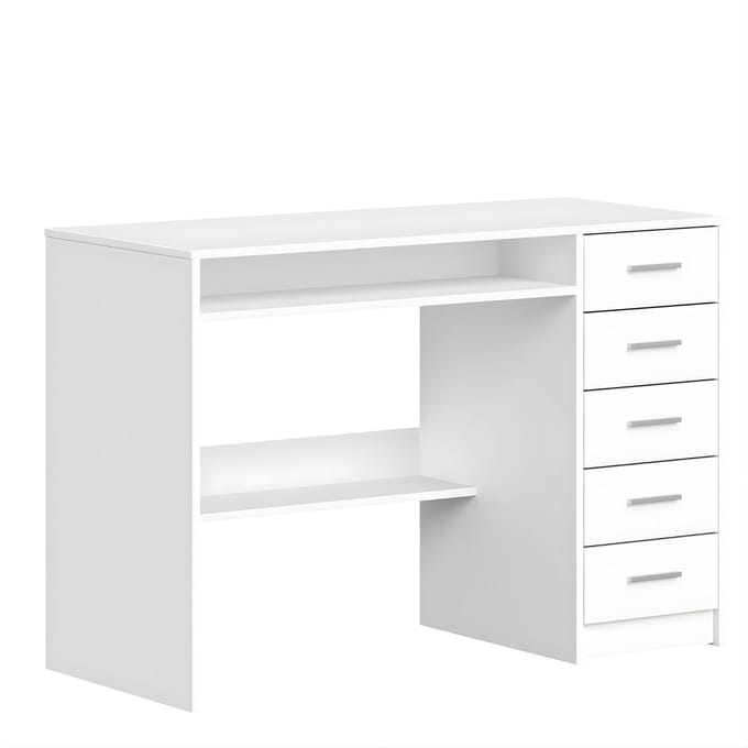 Bureau – Voor Thuis & Kantoor – Computertafel met 5 Lades, Minimalistisch Modern Design – Wit
