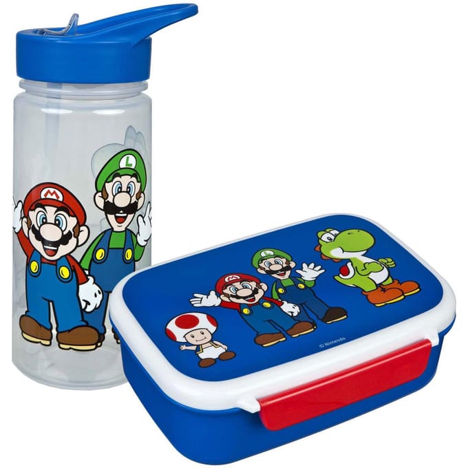Super Mario Lunchset - Lunchbox - Drinkfles - Blauw - Lunchbox Kinderen