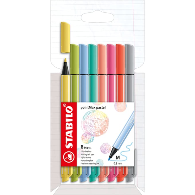 STABILO pointMax - Hardtip Fineliner 0,8 mm - Nylon Punt - Etui Met 8 Pastel Kleuren