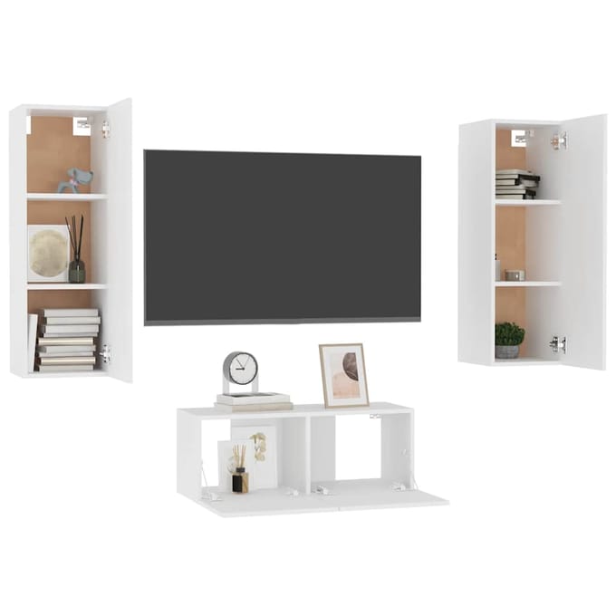vidaXL - 3-delige - Tv-meubelset - bewerkt - hout - wit