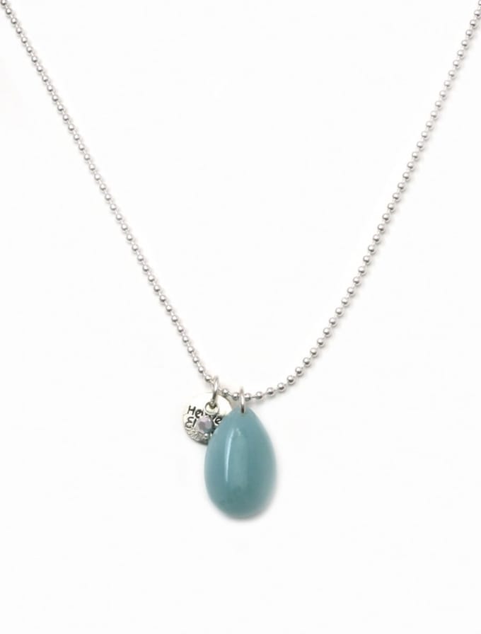 Heaven Eleven ketting rvs ballchain met een drop Amazoniet natuursteen