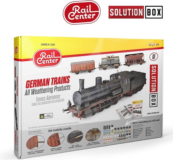 AMMO by Mig Jimenez Modelbouwdecoratie - MIG R1200 German Trains Weathering - Solution Box Rail Center Effecten set