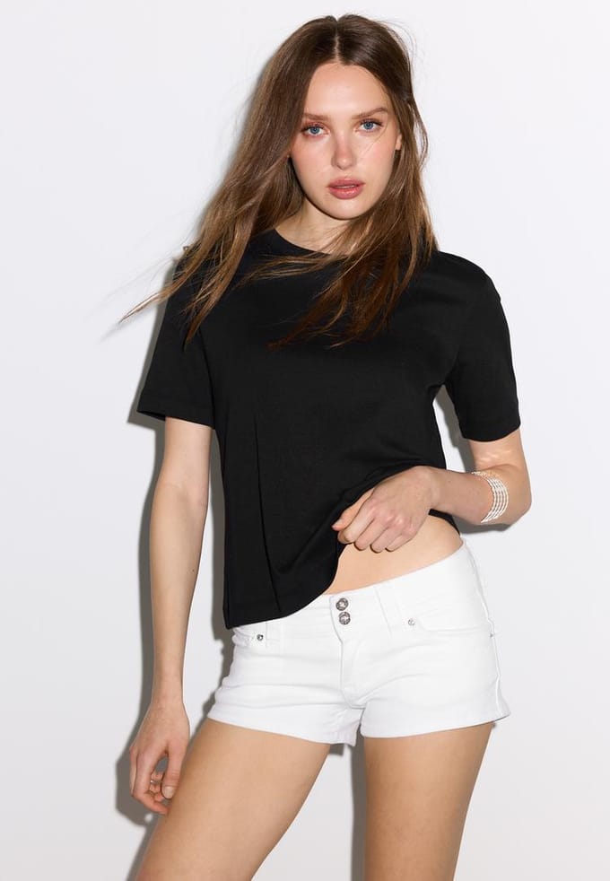 Stradivarius B01 Basic T-shirt regular fit heavy weight  Zwart S