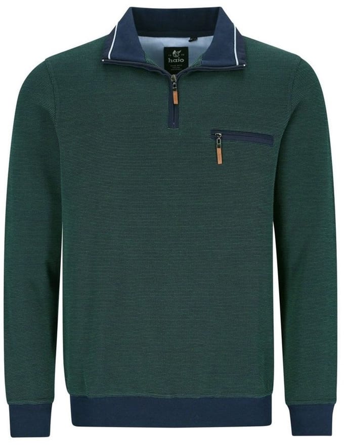 Hajo - Heren sweater met rits - groen - Maat M