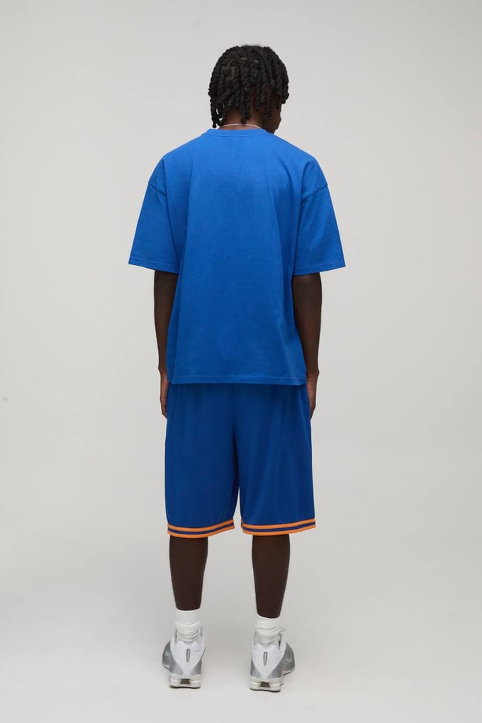 Heren Ster Applicatie Oversized T-shirt & Basketbalshort Set | Blue | Size Medium