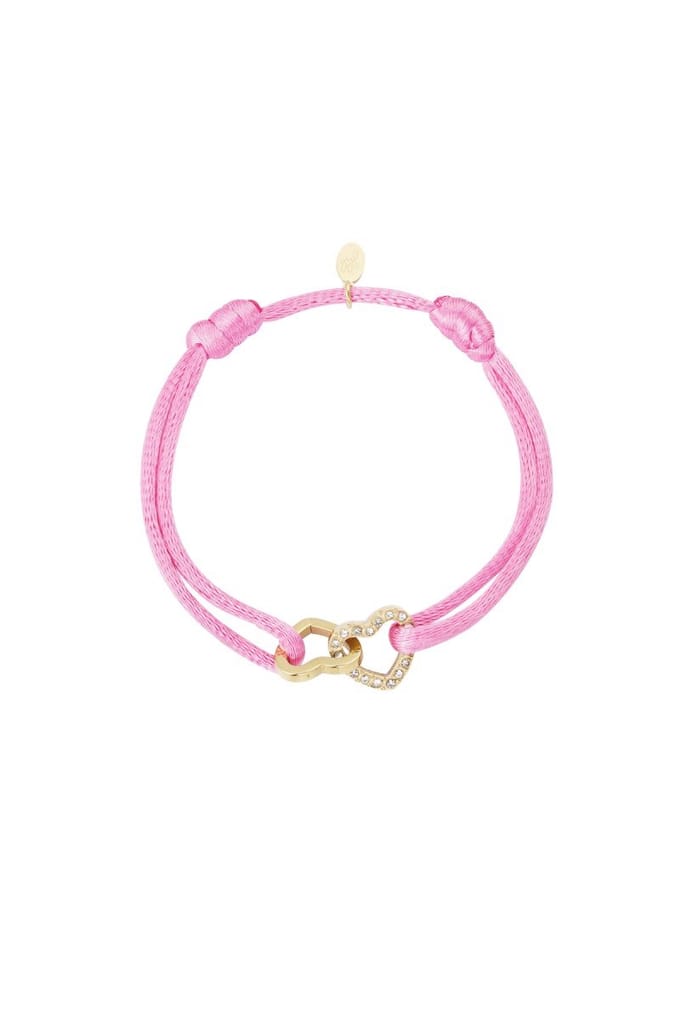 Satijnen armband Double Heart Sparkle - Verstelbaar - One Size - Roze - NEW