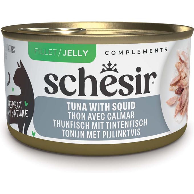 12x70g Schesir Complements in Gelee Thunfisch mit Tintenfisch Katzenfutter nass