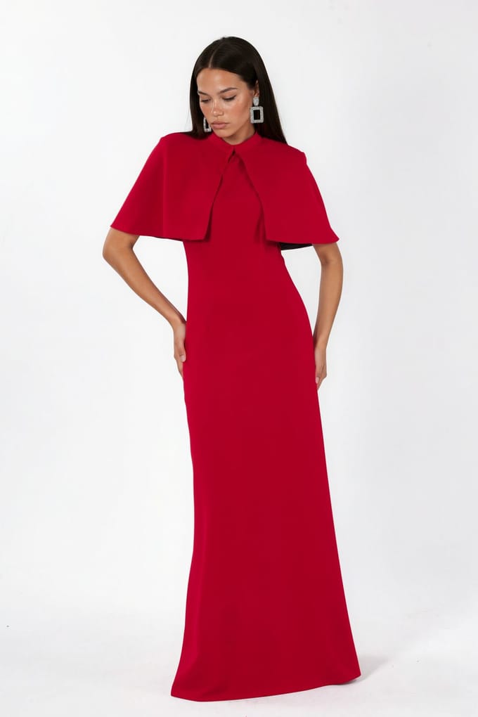 Maxi Jurk met Crewneck en Cape Accessoire