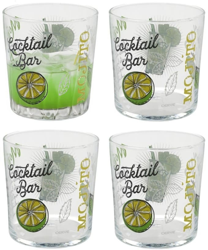 Gerimport Mojito cocktailglazen - 4x - gedecoreerd glas - met teksten - 360 ml