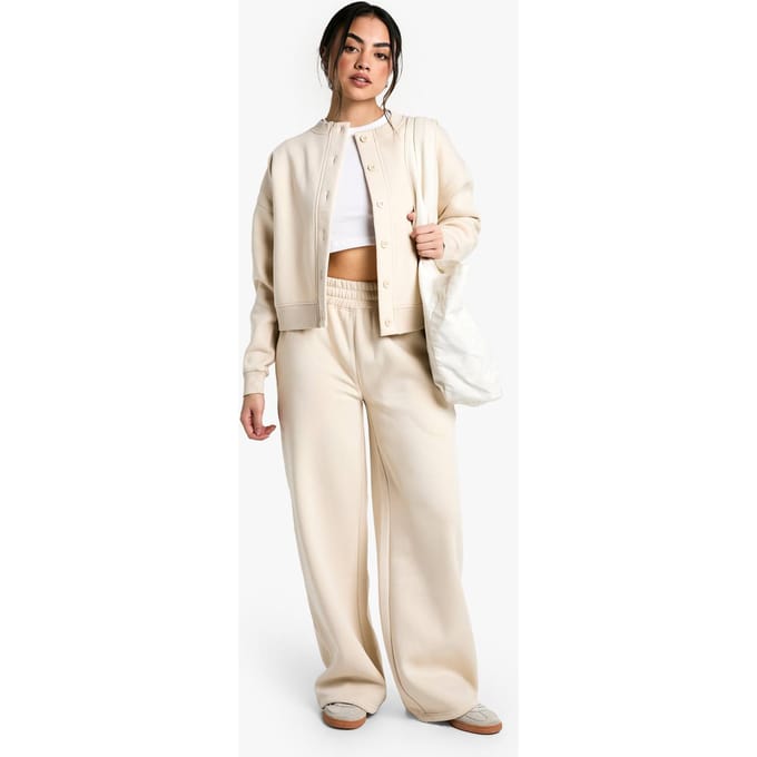 boohoo Dames Wide Leg Jogger | Stone | Maat: Small