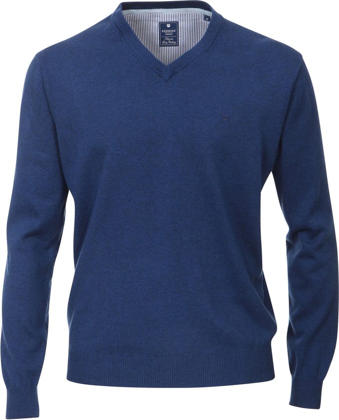 Redmond heren trui katoen - V-hals - jeans-blauw