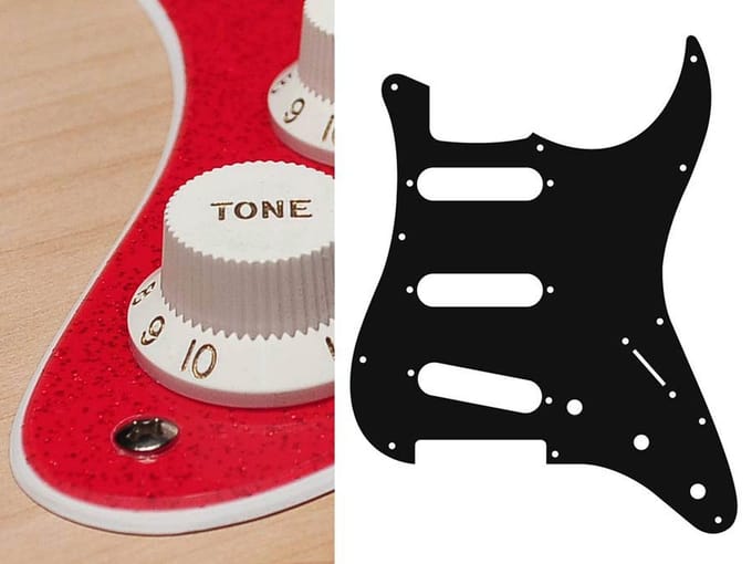 Boston ST-213-SRD pickguard, Stallion, standard, SSS, 3 pot holes, 3-5 switch, 2 ply, sparkling red