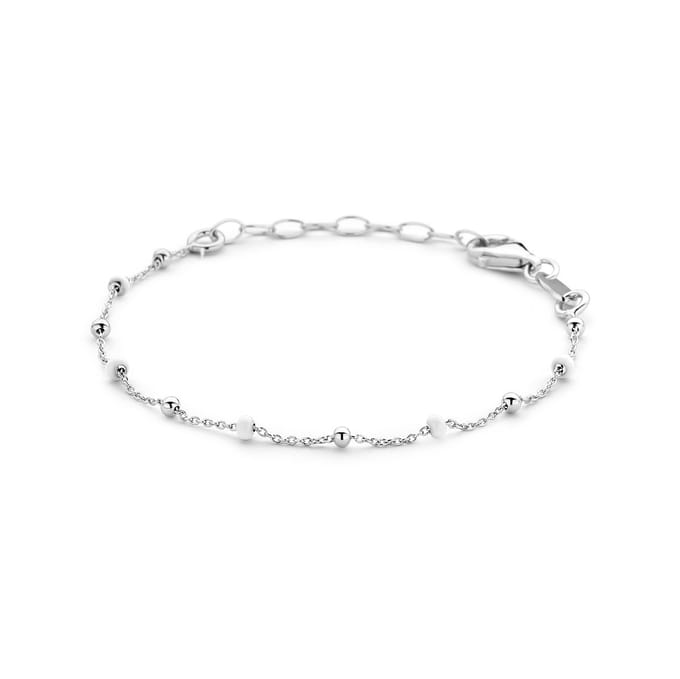 Zilver Gerhodineerd Armband Bolletjes Wit Emaille 13 + 3 Cm 1338761
