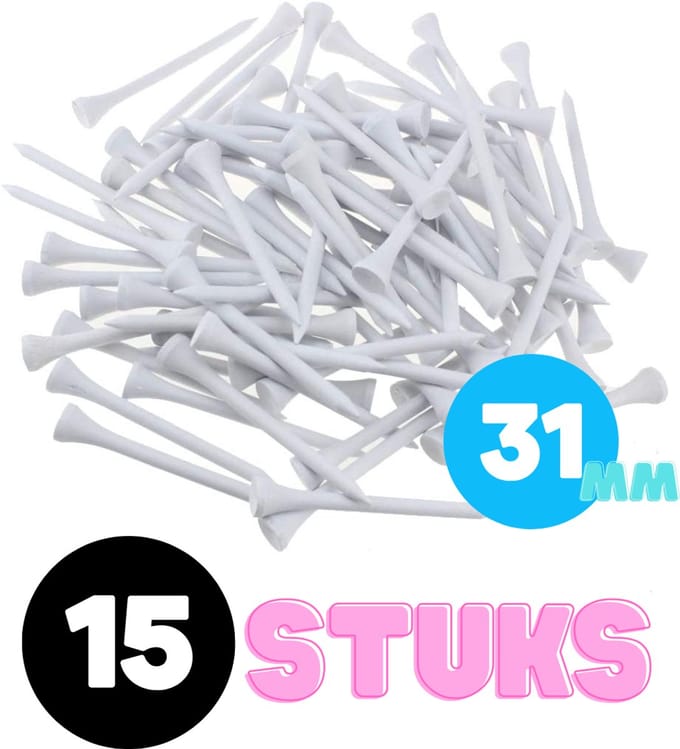 Golf tees hout - 15 stuks - 31mm - Wit - Golf accesoires - Golfset - Golftees - Golftee - Golfaccesoires