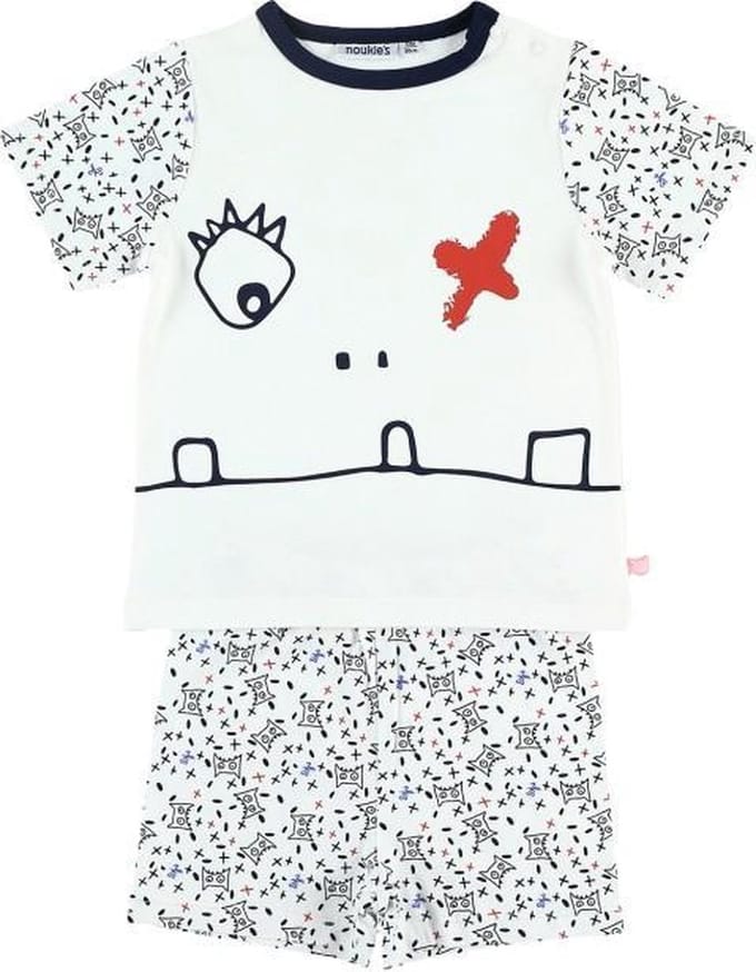 Noukie's - Zomer pyjama - Voor jongens - Draak - 3 jaar 98  - gebroken wit /blauw