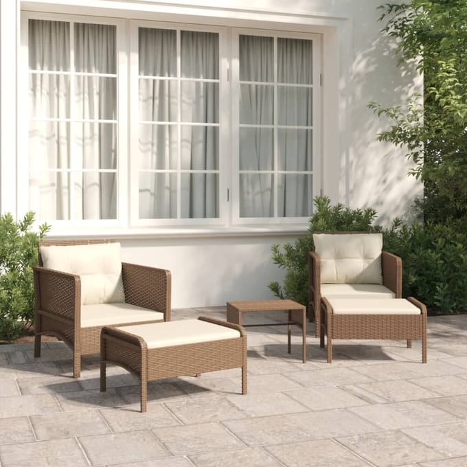 vidaXL - 5-delige - Loungeset - met - kussens - poly - rattan - bruin