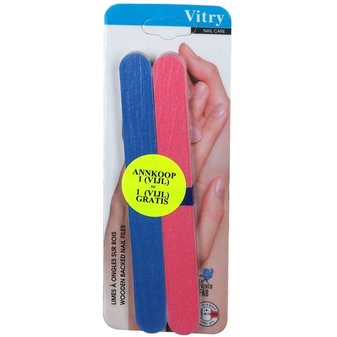 Vitry Nail Care Wood Backed Files Nagelvijl Ref.68 Blue & Pink 5Stuks