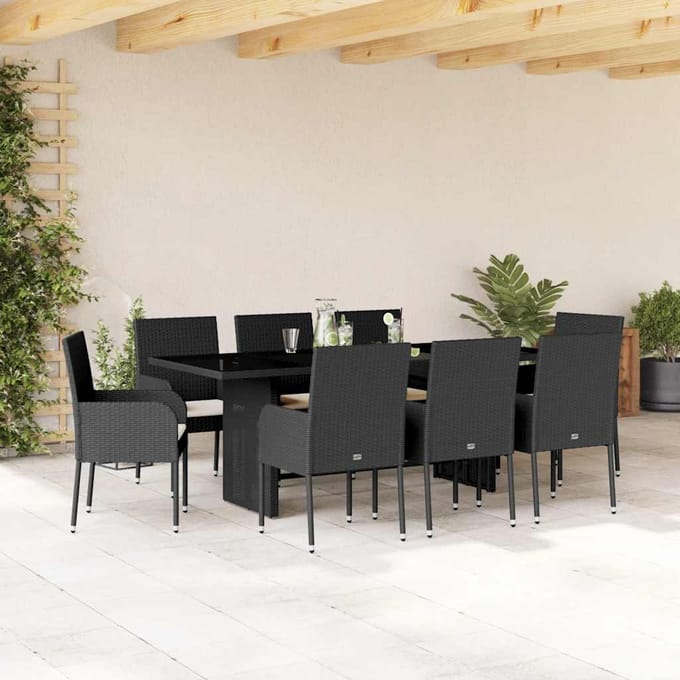 vidaXL - 9-delige - Tuinset - poly - rattan - zwart
