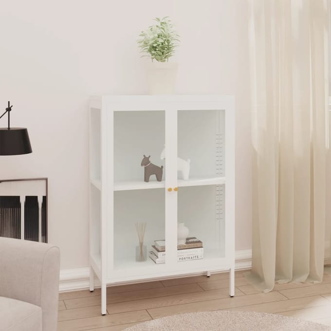 vidaXL - Dressoir - 75x35x105 - cm - staal - en - glas - wit