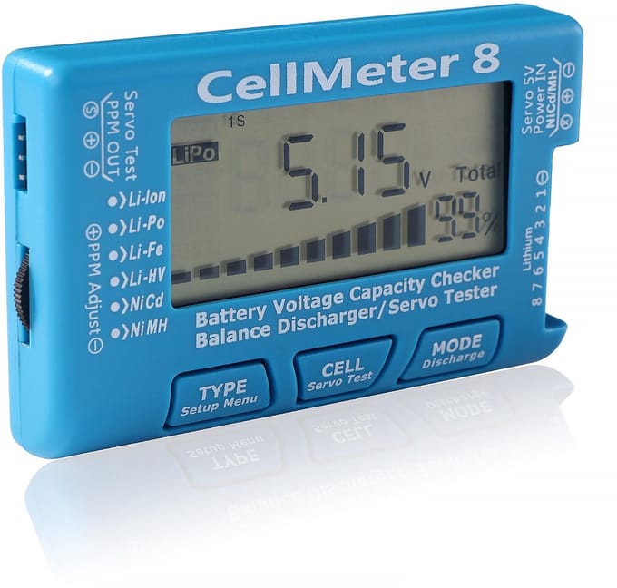Cellmeter 8 Digitale Batterij Capaciteit Checker, Controller Tester, Servo Tester Geschikt voor LiPo Li-ion NiHV NiMH NiCd Batterij
