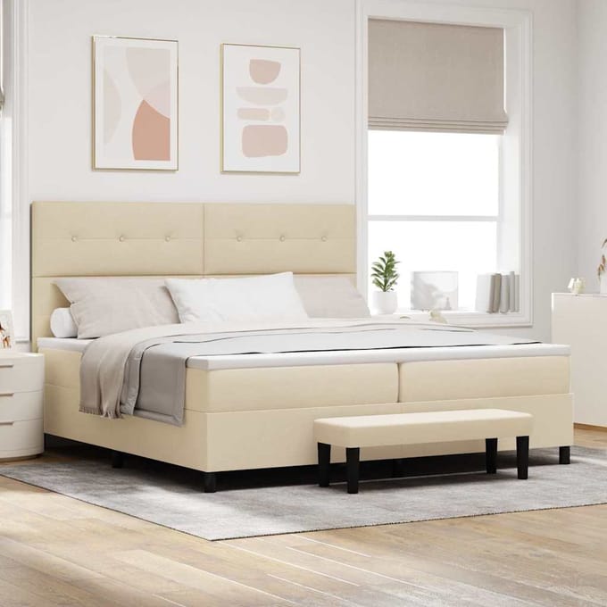 vidaXL - Boxspring - bed - met - hoofdeinde - Crème - 200 - x - 200 - cm - Stof
