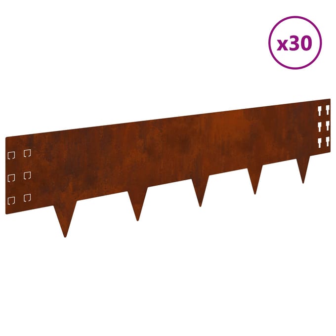 vidaXL - Gazonrand - 30 - st - 100 - x - 25 - cm - Staal - Roestig