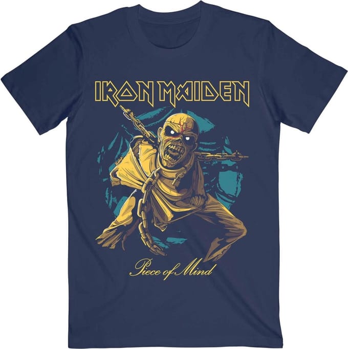 Iron Maiden - Piece Of Mind Gold Eddie Heren Tshirt - M - Blauw