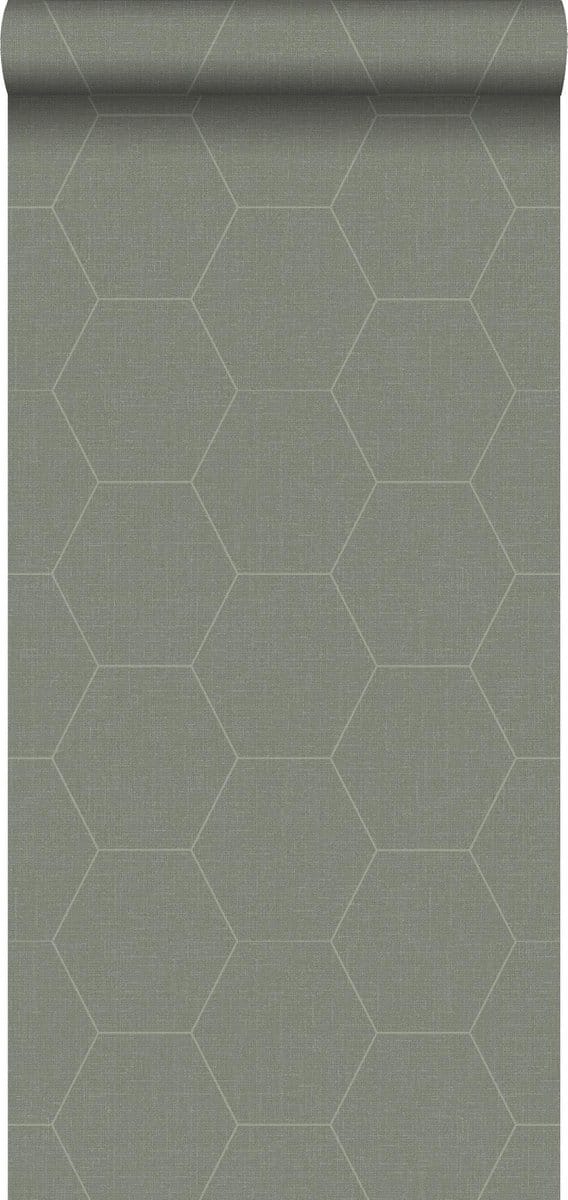 ESTAhome behang hexagon vergrijsd olijfgroen - 53 cm x 10.05 m - 148751
