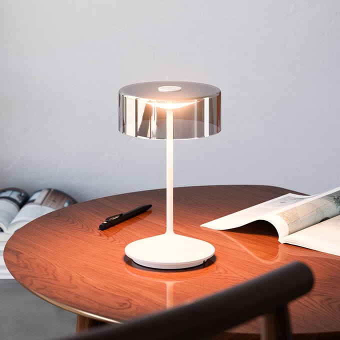 Sigor Numotion LED oplaadbare tafellamp, wit, glas, IP54, dimbaar