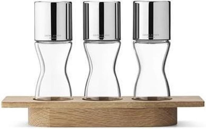Georg Jensen 3 kruiden molens met eikenhouten houder Alfredo