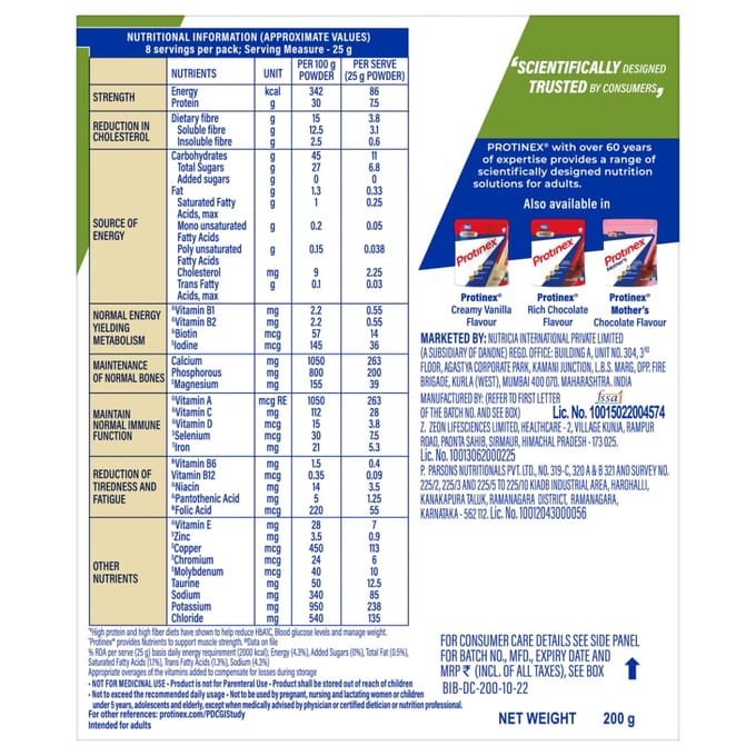 Protinex Diabeteszorg Romige Vanillesmaak Voedingssupplement Hoog Eiwit 200g Pak