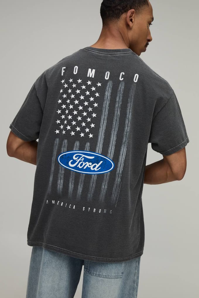 Gewassen Oversized T-shirt Met Ford Kentekenprint | Charcoal | Size Large