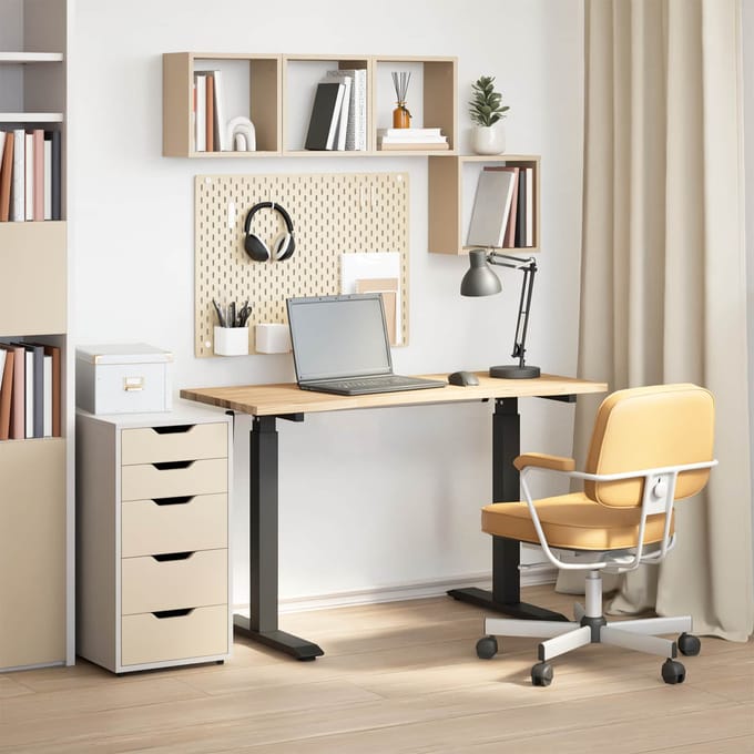 vidaXL - Bureau - Zwart - en - natuurlijk - 120 - x - 60 - cm - Massief - Eikenhout