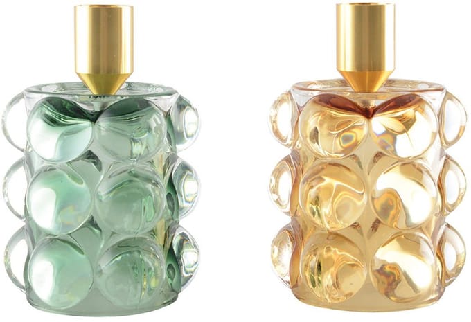 AULICA - Set gele en groene bubbel kandelaars - 8,5x8.5x13cm - Set 2 stuks