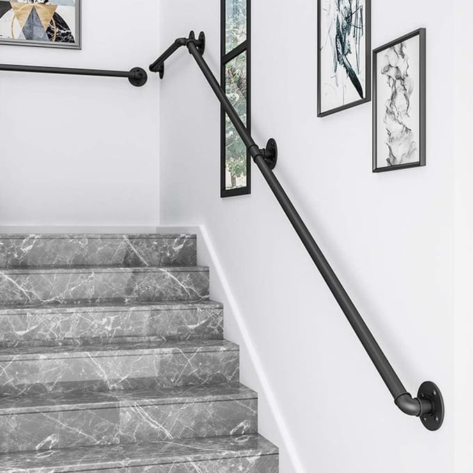 Veiligheidsleuning - Trapleuning - Veilig Lopen - Roestwerende Coating - 7 cm Muurafstand - Mat Zwart