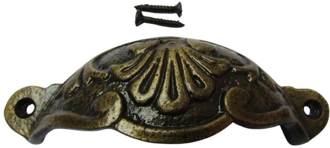 Floral Cup Pull Handle Antique Brass on Iron