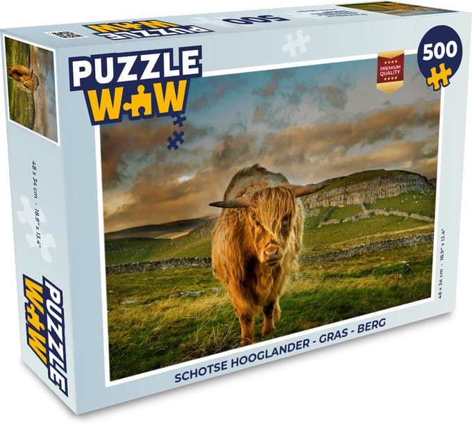 Puzzel Schotse Hooglander - Gras - Berg - Legpuzzel - Puzzel 500 stukjes