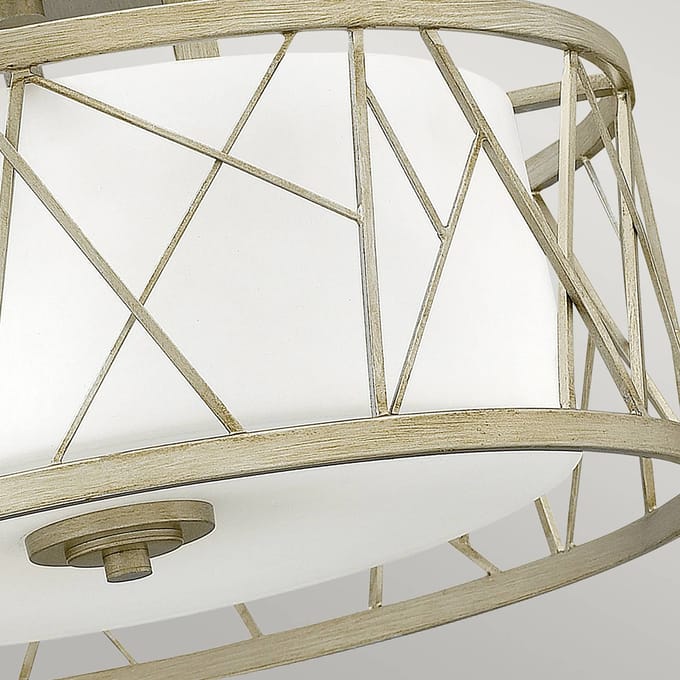 Hinkley LED Plafondlamp Nest | 3X E27 Max 60W | Dimbaar | Silver Leaf, Linen Glass