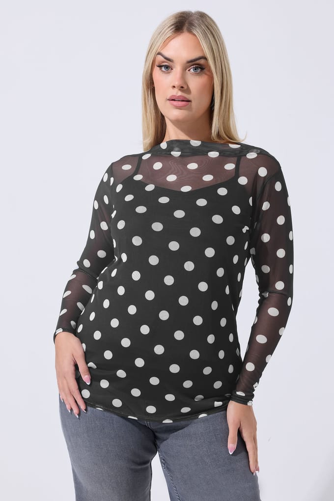 Limited Collection Zwarte Mesh Top Met Stippen Size 40