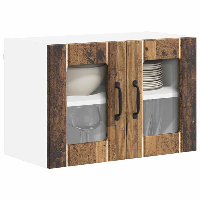 vidaXL - Wandglas - Kasten - LUCCA - 2 - st - Oud - hout - Bewerkt - hout